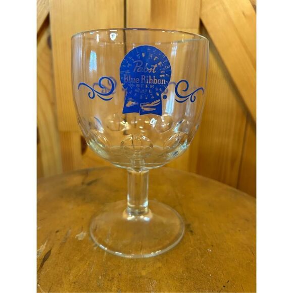 Vintage Pabst Blue Ribbon Glass Beer Thumbprint Schooner Goblet Mug Stein (8138) - Picture 3 of 6